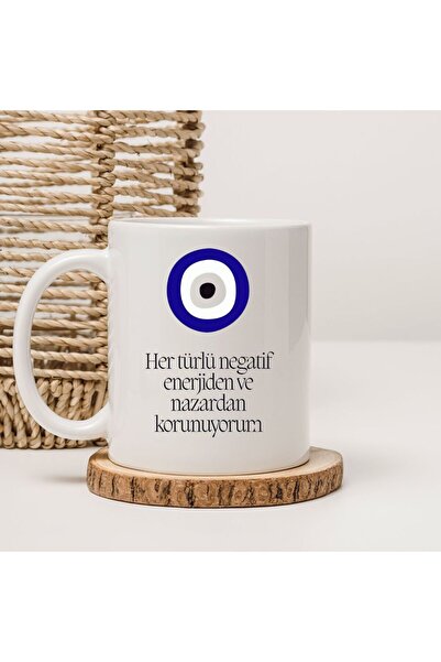 kubdekor كوب مزين بـ مطبوع خرزة على شكل عين الحسد مكتوب عليه 'أنا محمي من كل ...