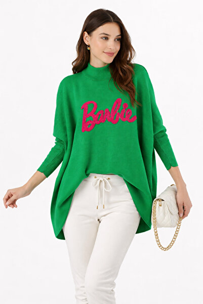 MISSRUBA Kadın Yeşil Yırtmaçlı Barbie Panço - BP0001