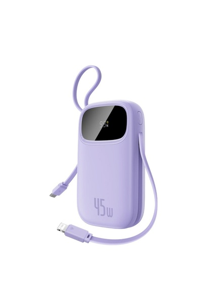 Baseus Power Bank 20000mAh 45W with Integrated USB-C + Lightning Cable, Fast Charging, Purple