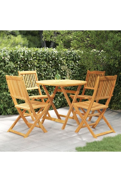 vidaxl طقم طعام قابل للطي مكون من 5 قطع، مصنوع من خشب الأكاسيا الصلب