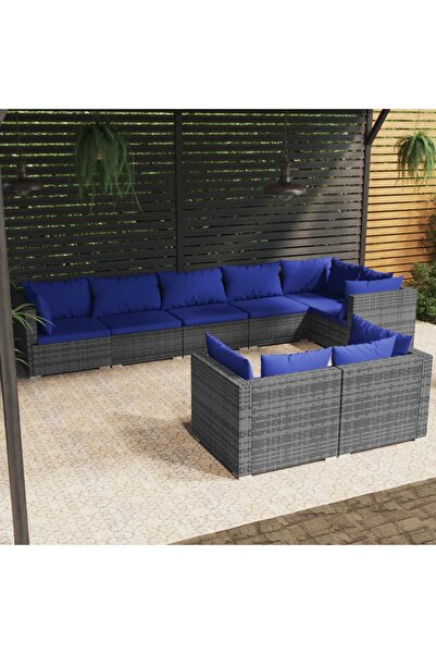 vidaxl طقم جلوس حديقة مكون من 8 قطع مع وسائد، مصنوع من خشب الروطان الصناعي ال...