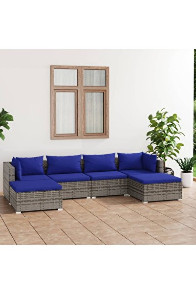 vidaxl طقم أريكة حديقة مكون من 6 قطع مع وسائد من البولي راتان الرمادي