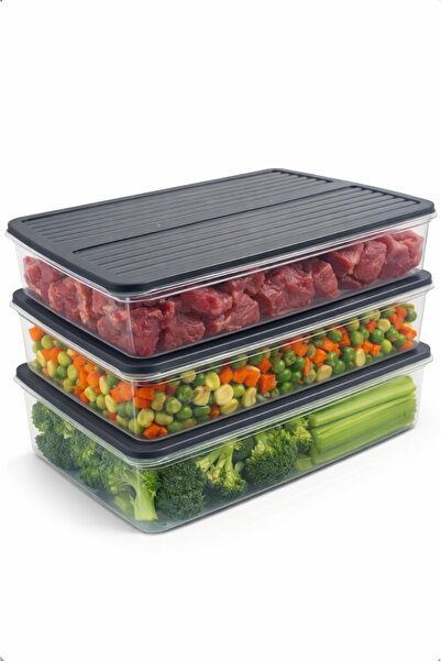 BU Wear طقم حاويات تخزين فريش بوكس مكون من 3 قطع 2400 مل |   غطاء رمادي |   م...