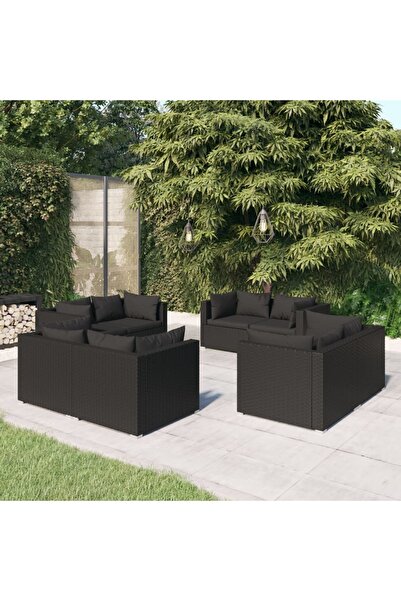 vidaxl 8 Piece Garden Lounge Set with Cushions Poly Rattan Black