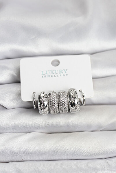 STİLLOVE طقم أقراط نسائية من حجر الزركون والنحاس الفضي اللون