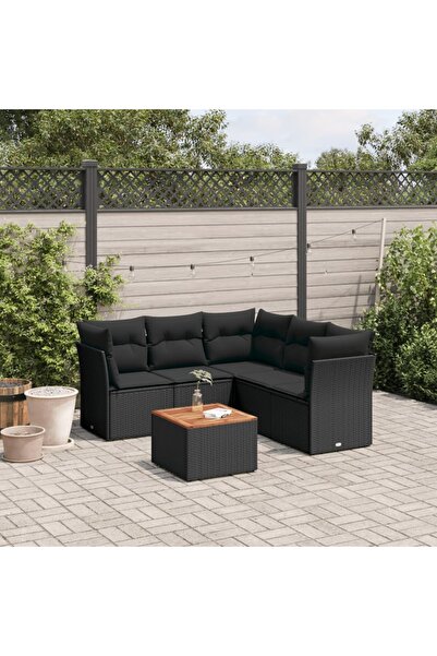 vidaxl 6 Piece Garden Sofa Set with Cushions Black Poly Rattan