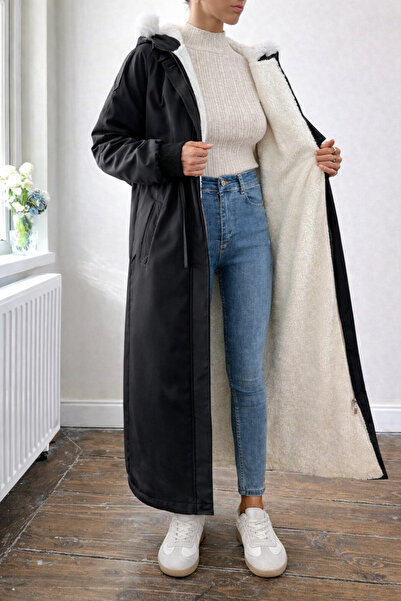 Podyum Park İÇİ PELUŞ KÜRKLÜ, UZUN KAPÜŞONLU KABAN