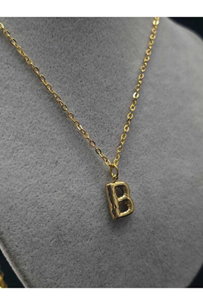 sarıyer silver B Harf Altın Kaplama Sarı Renkli Çelik Kolye Harfli Kolye İsim...