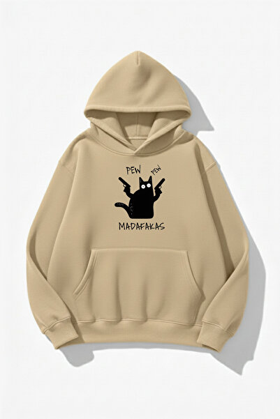 uyguntarz Унісекс м'яка тканина Pew Pew з принтом кота Oversize 3 нитки худі-...