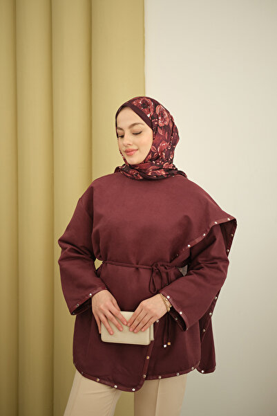 LOCCO Women's Stitched Leather Detail Jacket Plum