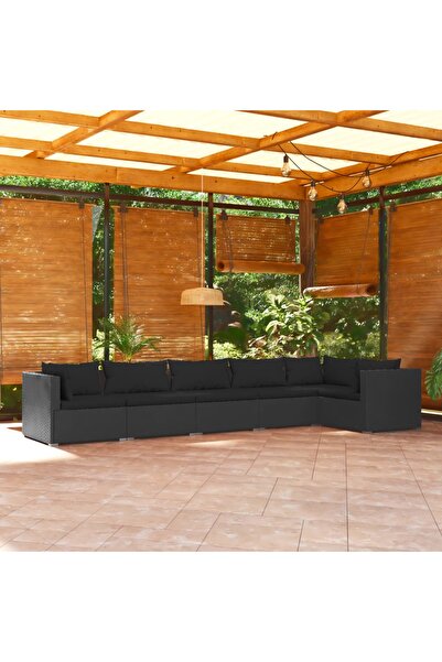 vidaxl 6 Piece Garden Lounge Set with Cushions Poly Rattan Black