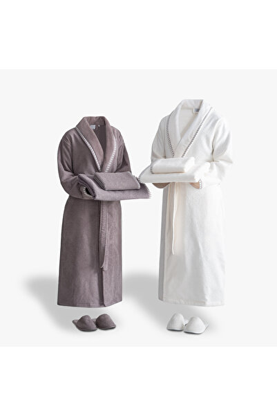 Green Black Tria Family Bathrobe Set 100% Cotton Jacquard Mink-Cream M/L