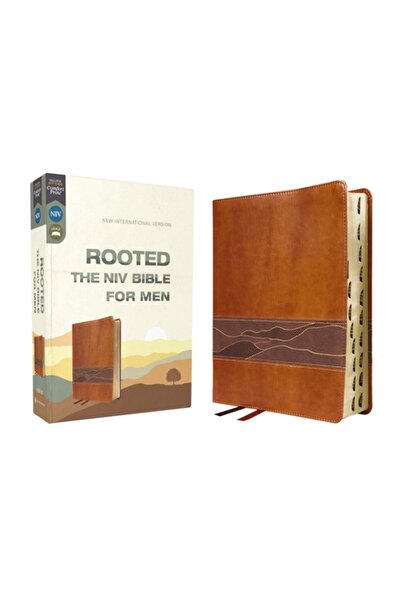 Zondervan Rooted: Biblia NIV pentru bărbați, piele moale, maro, indexare cu d...