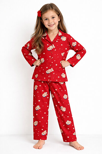 Beka Kids Дългоръкавна риза с червени мотиви и копчета отпред, комплект пижам...