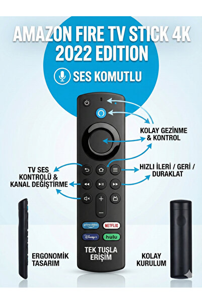 Reyonex Amazon Fire TV Stick 4K 2022 Edition Uyumlu Alexa Ses Komutlu Uzaktan...