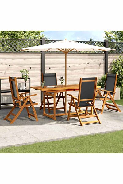 vidaxl طقم طعام للحديقة مكون من 5 قطع من خشب الأكاسيا والمنسوجات الصلبة