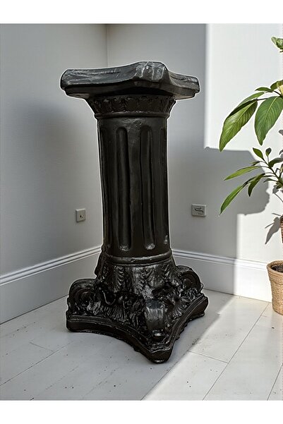 libre design Dekoratif 53 cm Metalik Siyah Roma Sütunu Ev Balkon Bahçe Dekora...