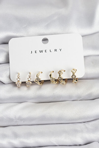 STİLLOVE طقم أقراط نسائية موديل نجمة من النحاس الأصفر اللون