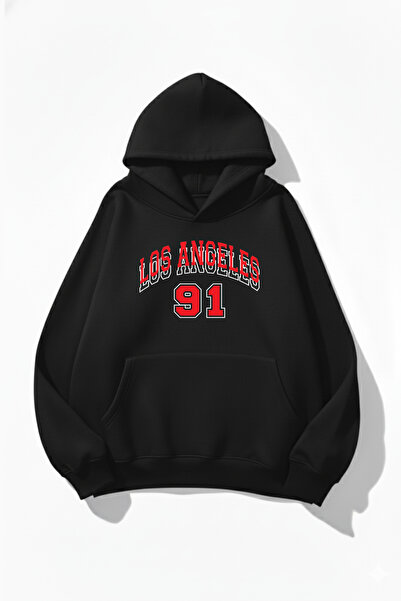 uyguntarz Φούτερ με κουκούλα με μαλακή υφή Unisex Los Angeles 91 με τύπωμα De...