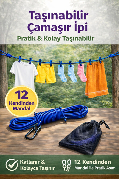 DrBambu Kendinden Mandallı Taşınabilir Çamaşır İpi – Katlanabilir, Pratik ve ...