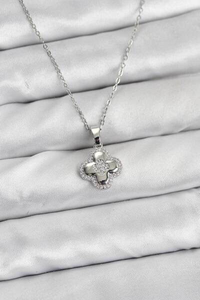STİLLOVE 316L Steel Chain Silver Color Zircon Stone Clover Model Women's Neck...