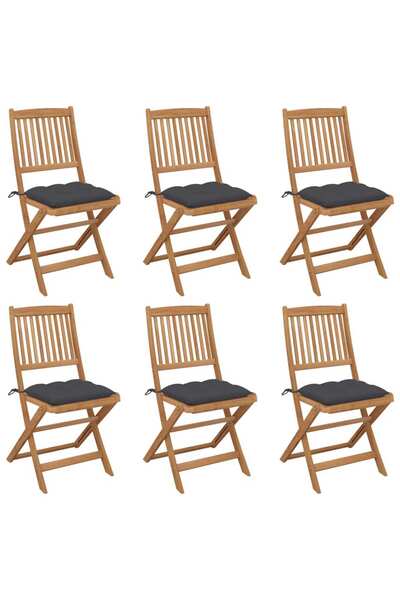 vidaxl كراسي حديقة قابلة للطي 6 قطع مع وسائد من خشب الأكاسيا الصلب