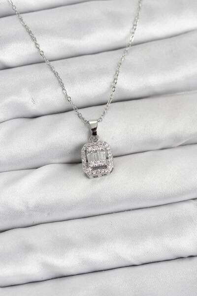 STİLLOVE 316L Steel Chain Silver Color Baguette Model Women's Necklace