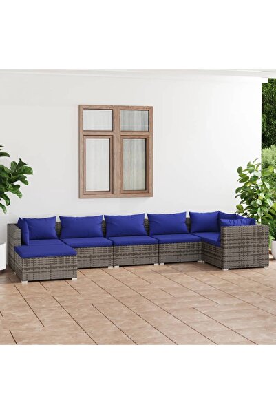 vidaxl 7 Piece Garden Lounge Set with Cushions Poly Rattan Grey