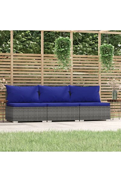 vidaxl أريكة ثلاثية المقاعد مع وسائد، لون رمادي، مصنوعة من البولي راتان