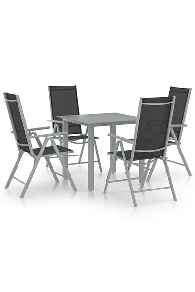 vidaxl 5 Piece Garden Dining Set Aluminium Silver and Black