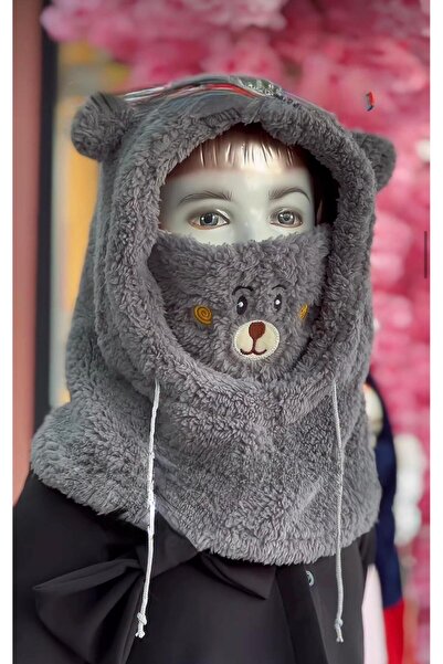ABC Collection Ayıcık Detaylı Gri Peluş Teddy Atkı Bere Şapka Erkek Çocuk