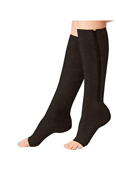 EHOME Zipper Compression Socks, 1Pairs Calf Knee High 15-20mmHg Open Toe Compression Stocking for Walking