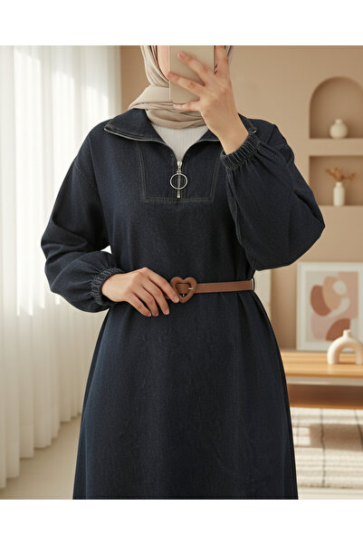 HİJABAYA Τζιν φόρεμα με φερμουάρ και τσέπες στο μισό μέσο του σώματος