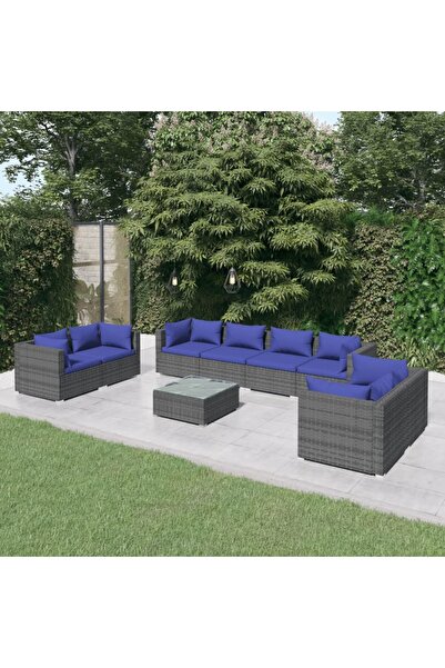 vidaxl 9 Piece Garden Lounge Set with Cushions Poly Rattan Grey