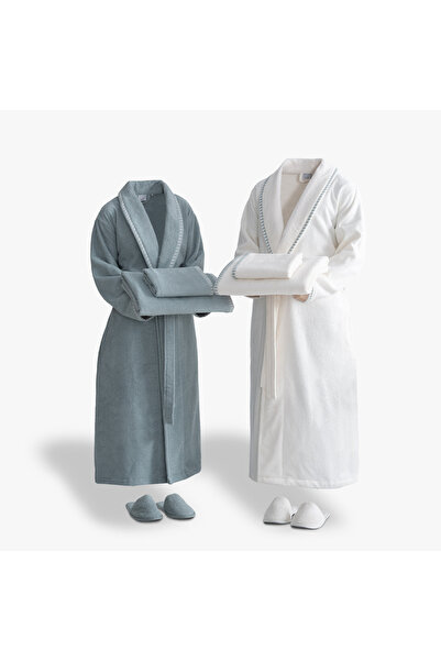 Green Black Tria Family Bathrobe Set 100% Cotton Jacquard Mint-Cream M/L