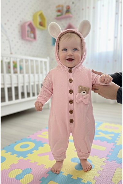 Butik Pembe Bebek İçi Polarlı Kapüşonlu Kulaklı Tulum – Yumuşak, Sıcak Kışlık...