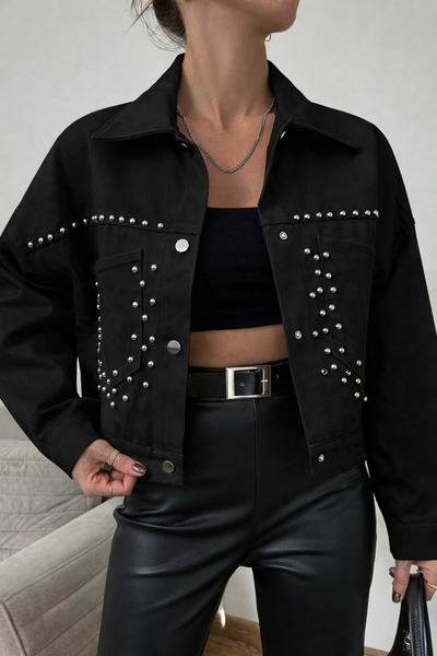 Podyum Park Kadın Taş Detaylı Hakİ Renk Gabardin Ceket