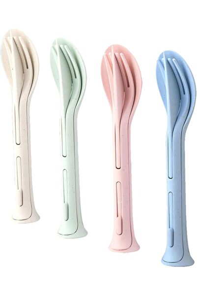 Arabest Wheat Straw Cutlery Set 4 Pack Portable Tableware for Camping and School Travel Reusable Utensils