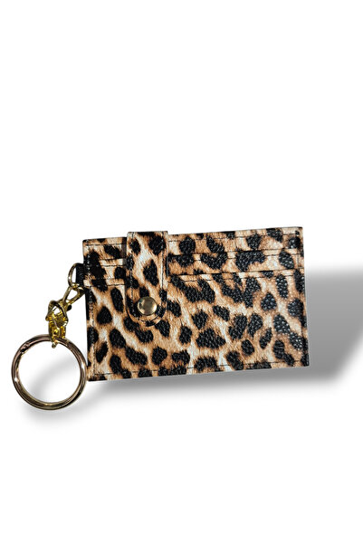 EZZY BLİSS Ezzybliss women's leopard print keychain card holder wallet