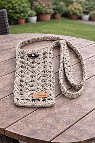 one depot only for quality life Örgü telefon çantası doğal şık makrome ipten ...