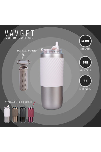 EQURA 520ml Stainless Steel Travel Coffee Mug with Straw, Vacuum Insulated, Spill-Proof.