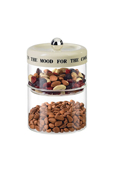 MİEN طقم من 2 وعاء توابل زجاجي مخطط بغطاء كريمي 12*12*20