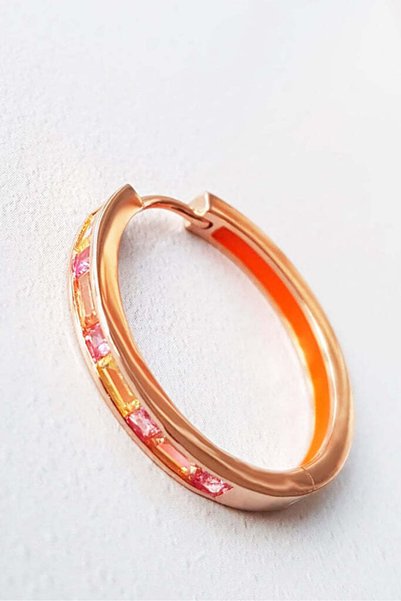 arcina jewellery Two-Sided Orange Enamel Zircon Hoop Earrings