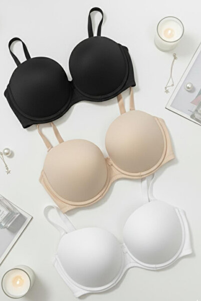 MILANOFOX 3-Piece Padded Supported Detachable Strap Underwire Strapless Bra Set