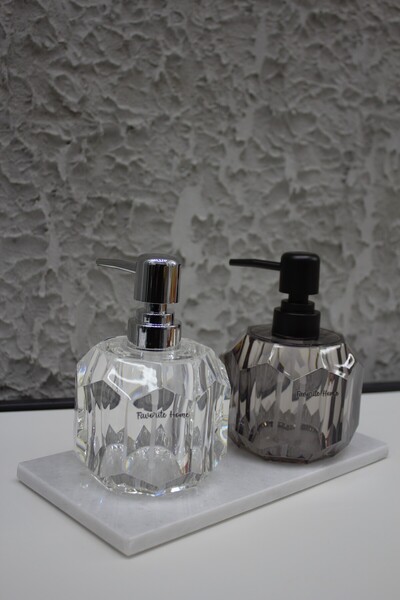 LİNGO HOME Luxury Acrylic Marble Stand Acrylic Modern Decorative Liquid Soap Dispenser Set