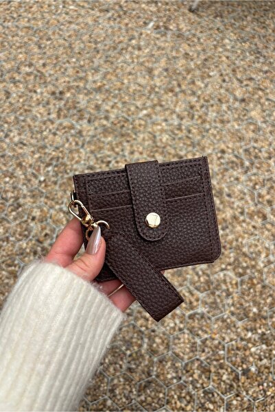 EZZY BLİSS Ezzybliss Women's Bitter Brown Faux Leather Keychain Wallet Card Holder