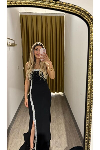 Butik Siyah Taşlı Abiye