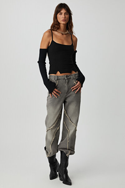 ETHIQUET Mıkela Kadın Viskon Askılı Yırtmaçlı Vücüdu Saran Crop Siyah Bluz