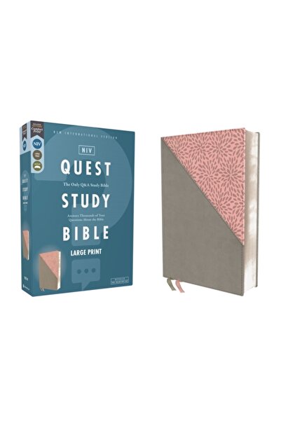 Zondervan Niv, Biblia de studiu Quest, litere mari, piele moale, gri/roz, lit...