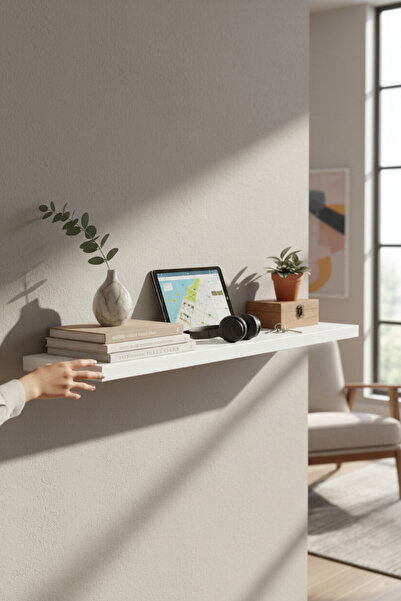 Moemi Duvar Rafı Uçan Raf Gizli Raf Ahşap Duvar Rafı 45 cm